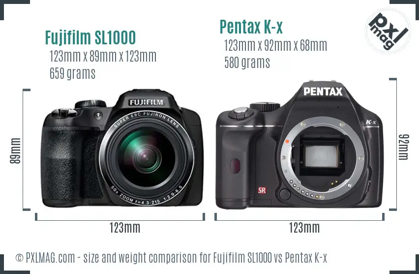 Fujifilm SL1000 vs Pentax K-x size comparison