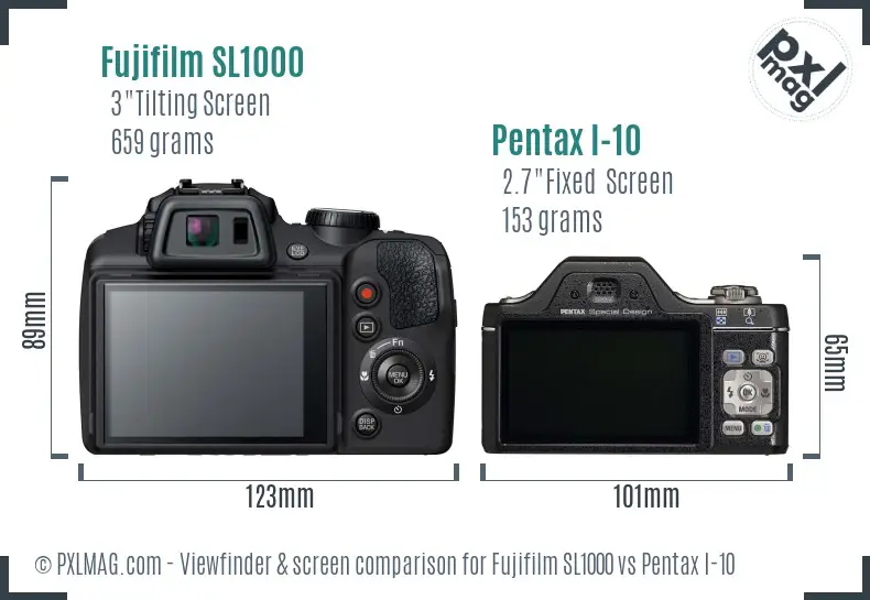 Fujifilm SL1000 vs Pentax I-10 Screen and Viewfinder comparison