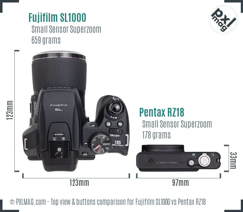 Fujifilm SL1000 vs Pentax RZ18 top view buttons comparison