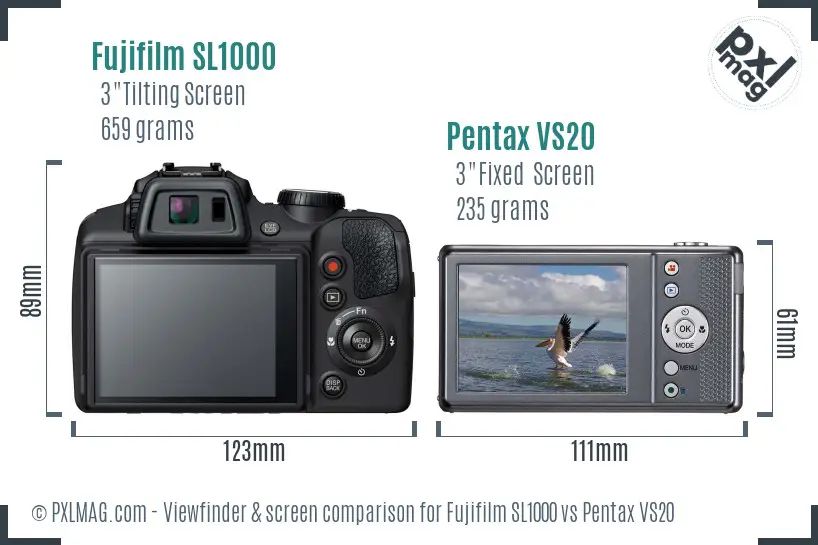 Fujifilm SL1000 vs Pentax VS20 Screen and Viewfinder comparison