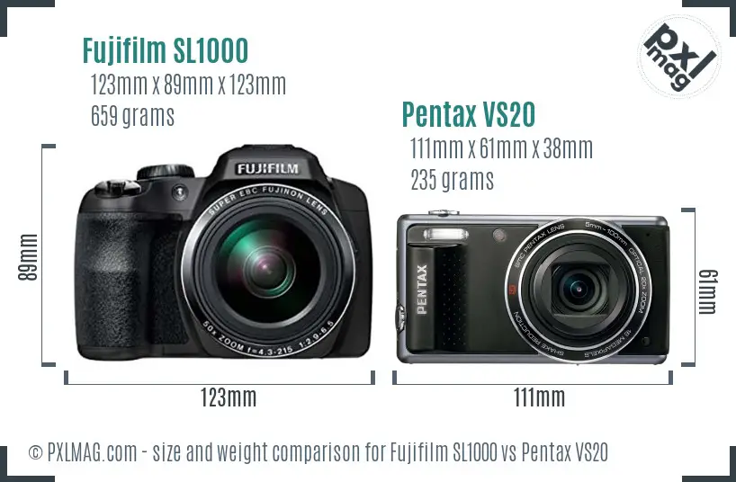 Fujifilm SL1000 vs Pentax VS20 size comparison