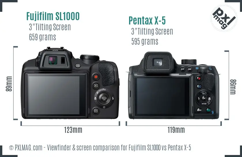 Fujifilm SL1000 vs Pentax X-5 Screen and Viewfinder comparison