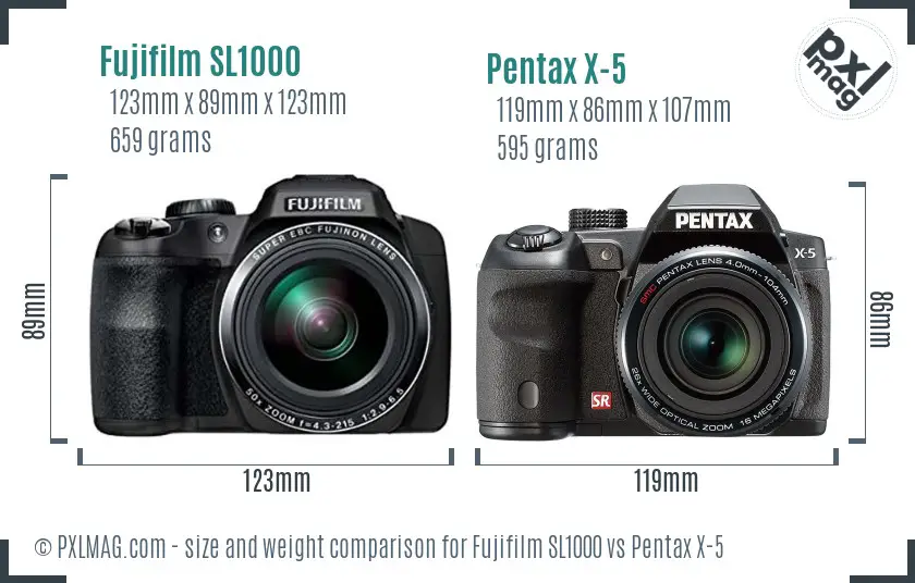 Fujifilm SL1000 vs Pentax X-5 size comparison