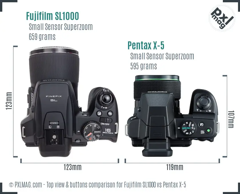 Fujifilm SL1000 vs Pentax X-5 top view buttons comparison