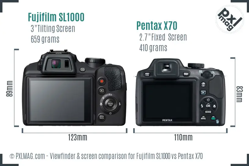 Fujifilm SL1000 vs Pentax X70 Screen and Viewfinder comparison