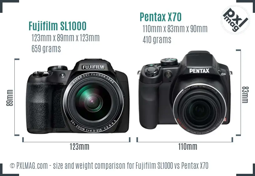 Fujifilm SL1000 vs Pentax X70 size comparison