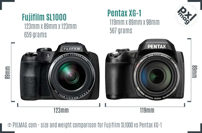 Fujifilm SL1000 vs Pentax XG-1 size comparison