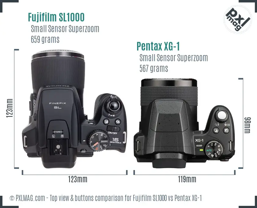 Fujifilm SL1000 vs Pentax XG-1 top view buttons comparison