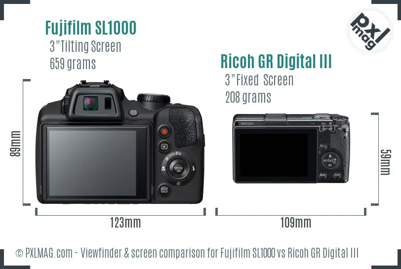 Fujifilm SL1000 vs Ricoh GR Digital III Screen and Viewfinder comparison