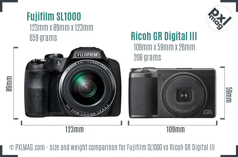 Fujifilm SL1000 vs Ricoh GR Digital III size comparison