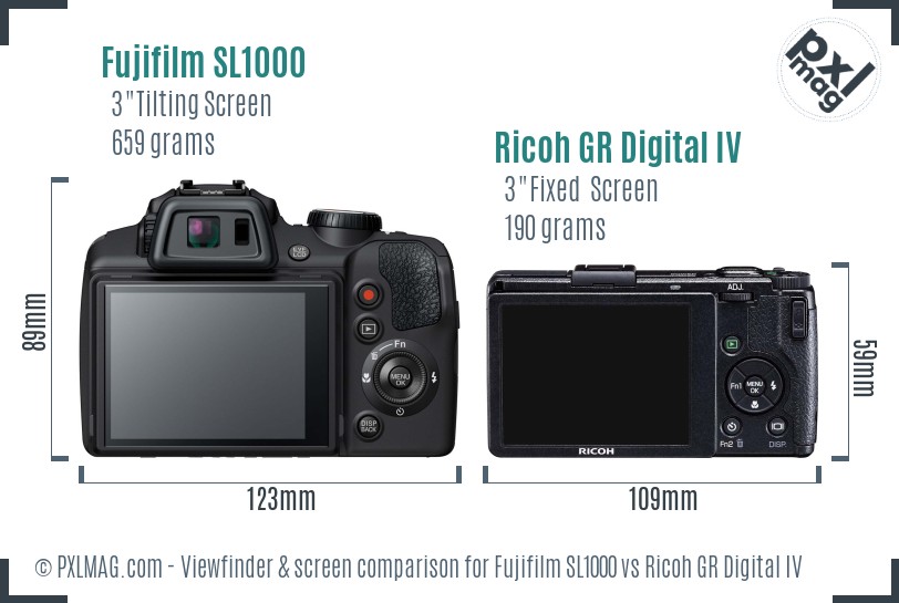 Fujifilm SL1000 vs Ricoh GR Digital IV Screen and Viewfinder comparison