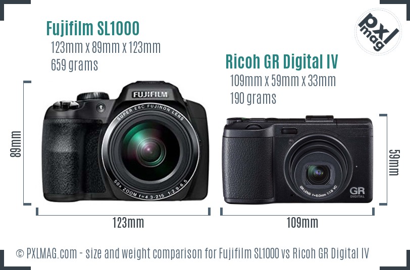 Fujifilm SL1000 vs Ricoh GR Digital IV size comparison Fujifilm SL1000 vs Ricoh GR Digital IV size comparison