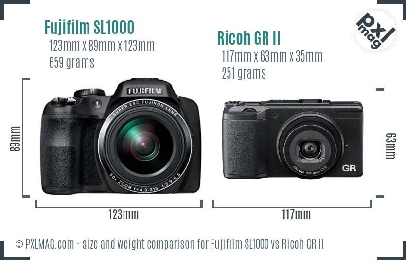 Fujifilm SL1000 vs Ricoh GR II size comparison Fujifilm SL1000 vs Ricoh GR II size comparison