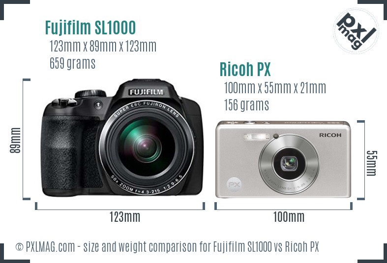 Fujifilm SL1000 vs Ricoh PX size comparison