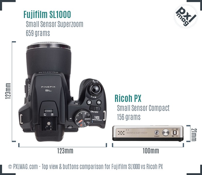 Fujifilm SL1000 vs Ricoh PX top view buttons comparison