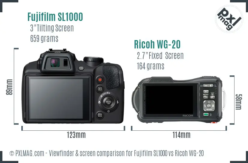 Fujifilm SL1000 vs Ricoh WG-20 Screen and Viewfinder comparison