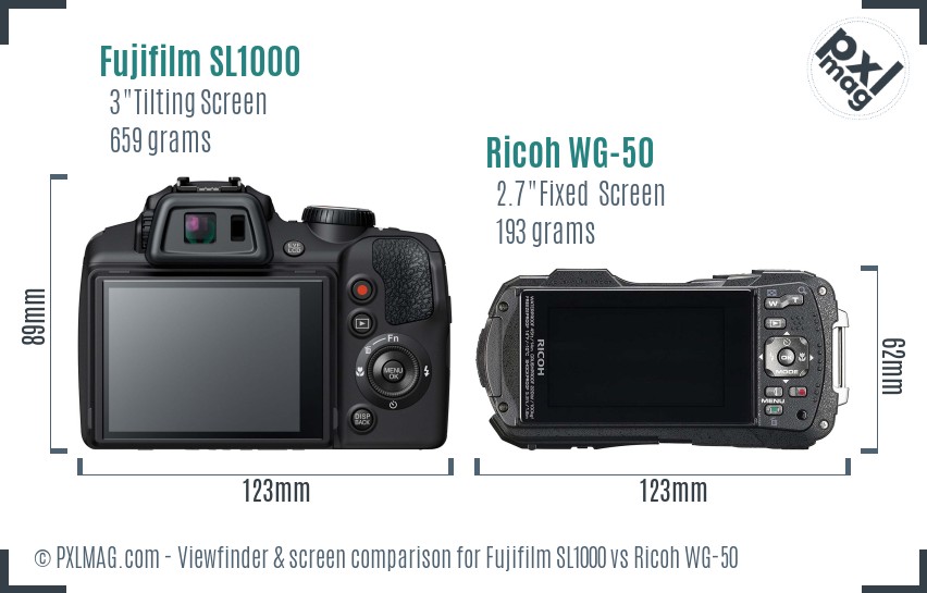 Fujifilm SL1000 vs Ricoh WG-50 Screen and Viewfinder comparison