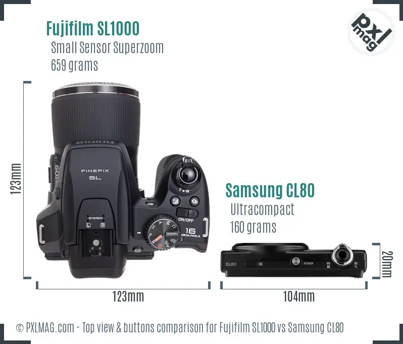 Fujifilm SL1000 vs Samsung CL80 top view buttons comparison