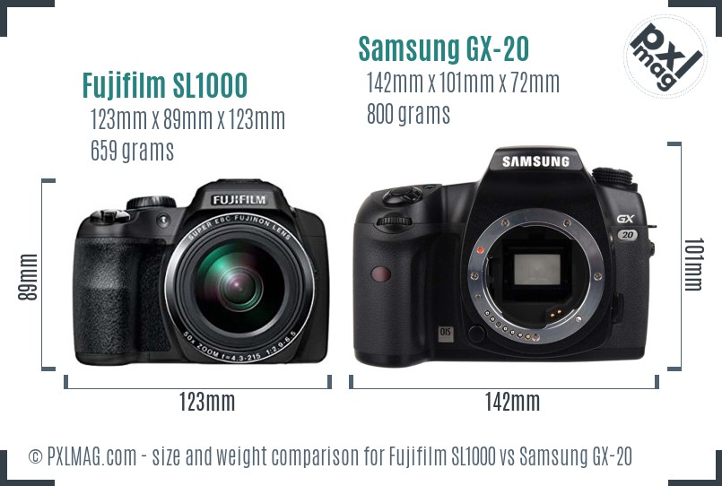 Fujifilm SL1000 vs Samsung GX-20 size comparison