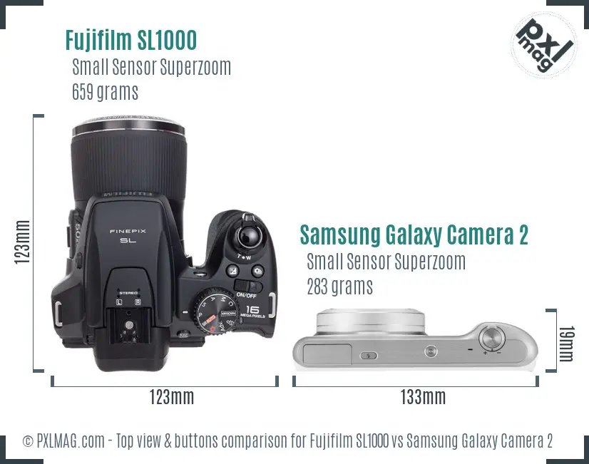Fujifilm SL1000 vs Samsung Galaxy Camera 2 top view buttons comparison