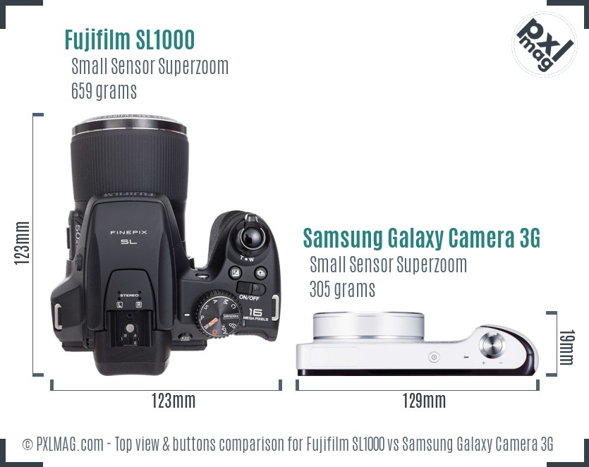 Fujifilm SL1000 vs Samsung Galaxy Camera 3G top view buttons comparison