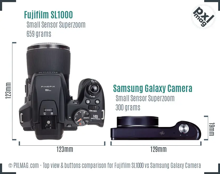 Fujifilm SL1000 vs Samsung Galaxy Camera top view buttons comparison