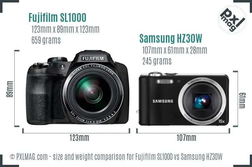 Fujifilm SL1000 vs Samsung HZ30W size comparison Fujifilm SL1000 vs Samsung HZ30W size comparison