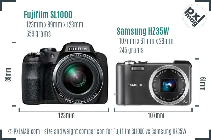 Fujifilm SL1000 vs Samsung HZ35W size comparison