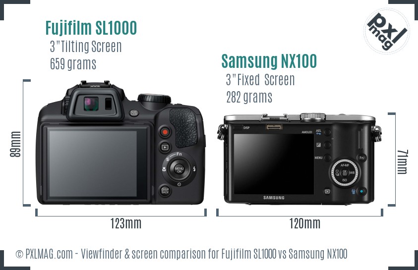 Fujifilm SL1000 vs Samsung NX100 Screen and Viewfinder comparison