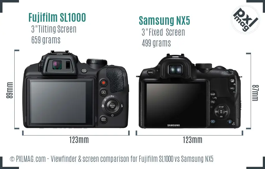 Fujifilm SL1000 vs Samsung NX5 Screen and Viewfinder comparison