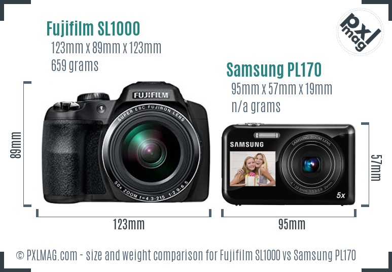 Fujifilm SL1000 vs Samsung PL170 size comparison