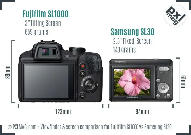 Fujifilm SL1000 vs Samsung SL30 Screen and Viewfinder comparison