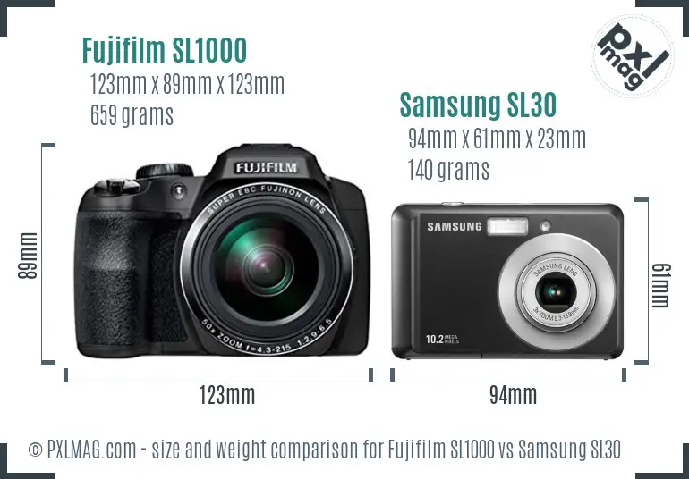 Fujifilm SL1000 vs Samsung SL30 size comparison Fujifilm SL1000 vs Samsung SL30 size comparison