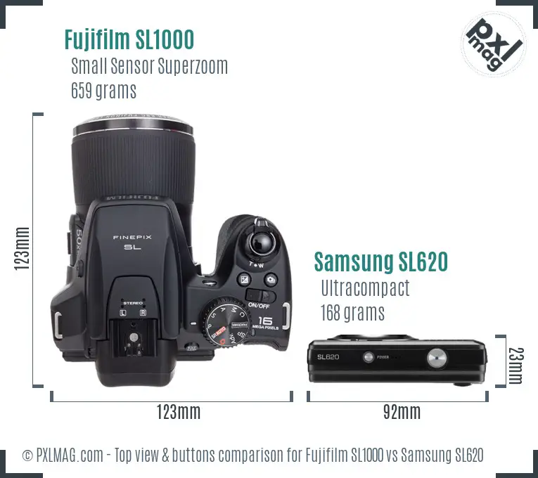 Fujifilm SL1000 vs Samsung SL620 top view buttons comparison