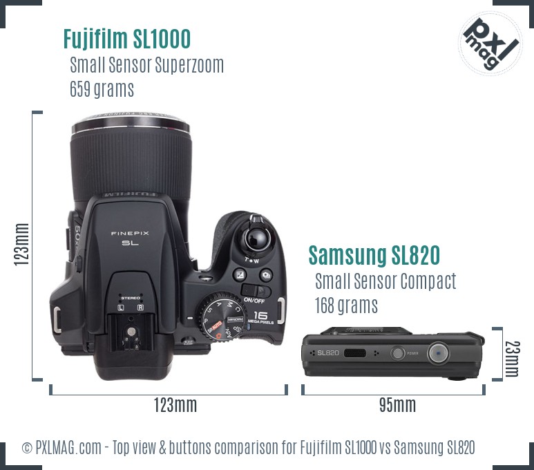 Fujifilm SL1000 vs Samsung SL820 top view buttons comparison