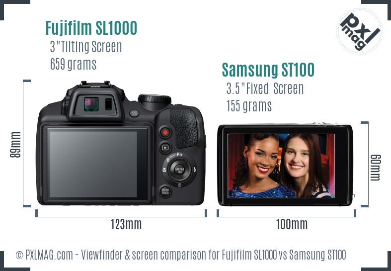 Fujifilm SL1000 vs Samsung ST100 Screen and Viewfinder comparison