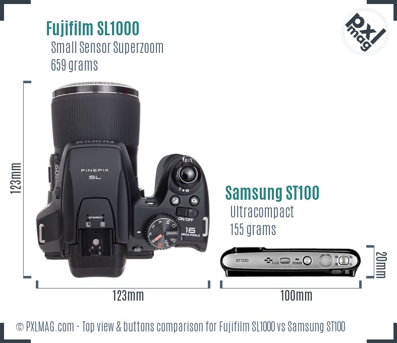 Fujifilm SL1000 vs Samsung ST100 top view buttons comparison