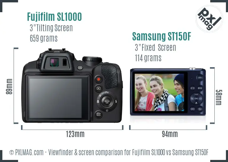 Fujifilm SL1000 vs Samsung ST150F Screen and Viewfinder comparison