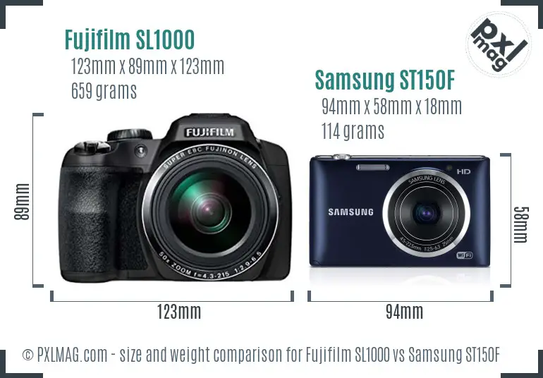 Fujifilm SL1000 vs Samsung ST150F size comparison