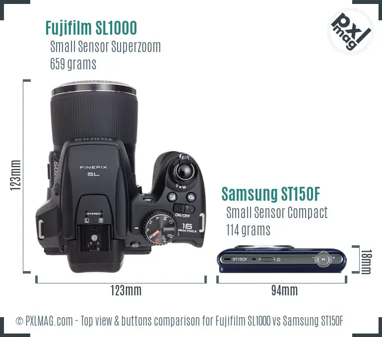 Fujifilm SL1000 vs Samsung ST150F top view buttons comparison