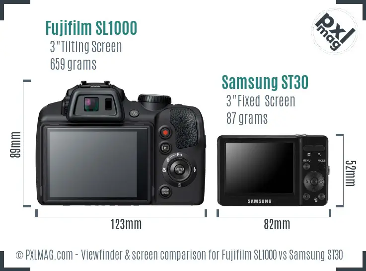 Fujifilm SL1000 vs Samsung ST30 Screen and Viewfinder comparison