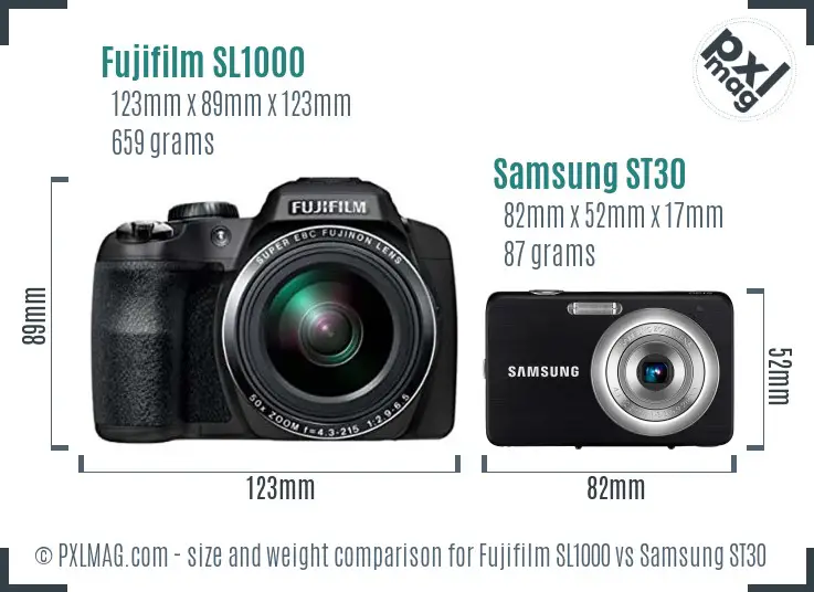 Fujifilm SL1000 vs Samsung ST30 size comparison