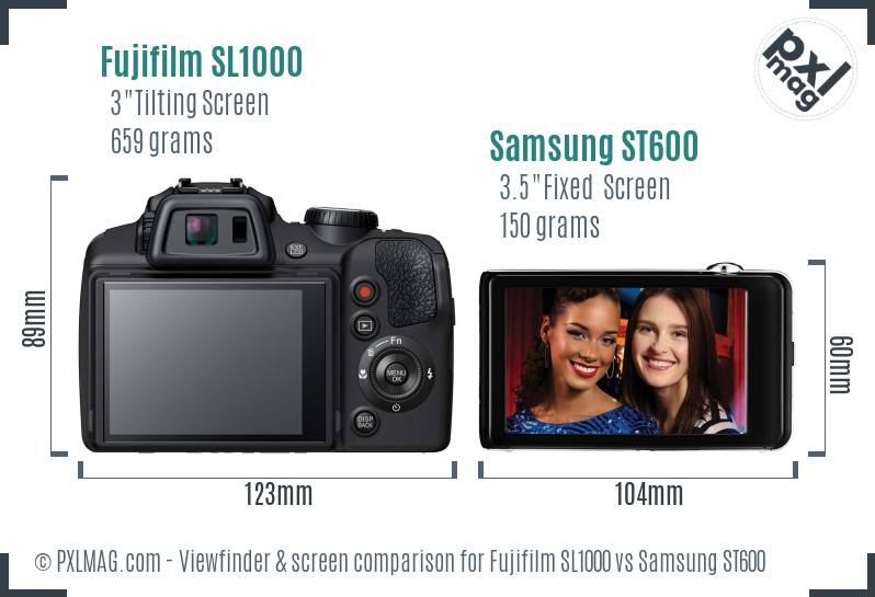 Fujifilm SL1000 vs Samsung ST600 Screen and Viewfinder comparison
