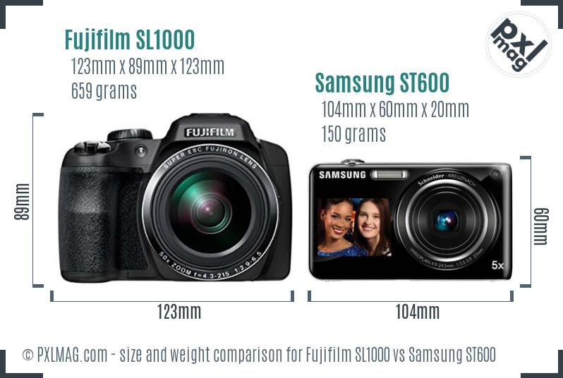 Fujifilm SL1000 vs Samsung ST600 size comparison