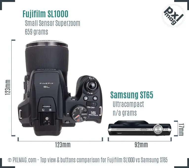 Fujifilm SL1000 vs Samsung ST65 top view buttons comparison