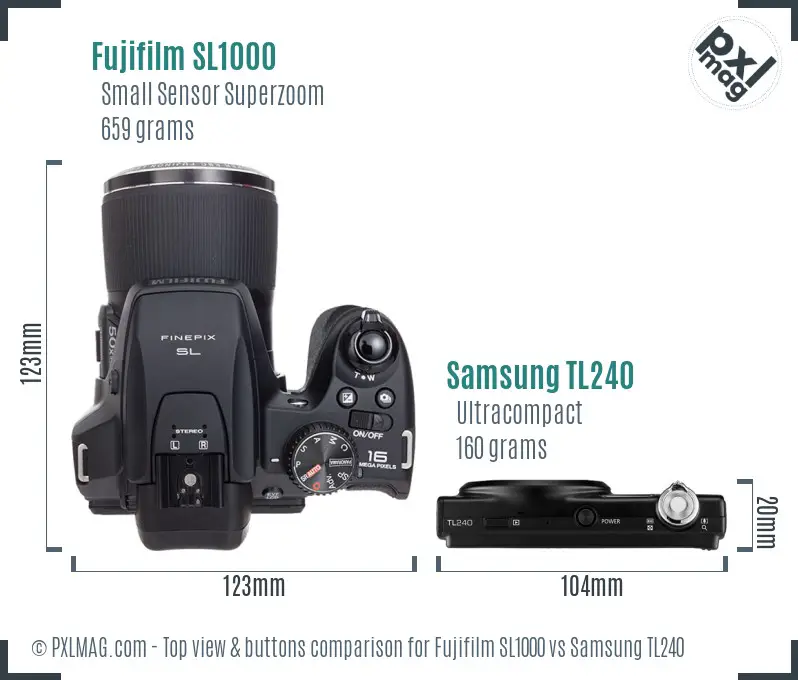 Fujifilm SL1000 vs Samsung TL240 top view buttons comparison Fujifilm SL1000 vs Samsung TL240 top view buttons comparison