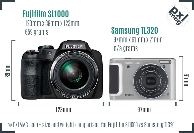 Fujifilm SL1000 vs Samsung TL320 size comparison