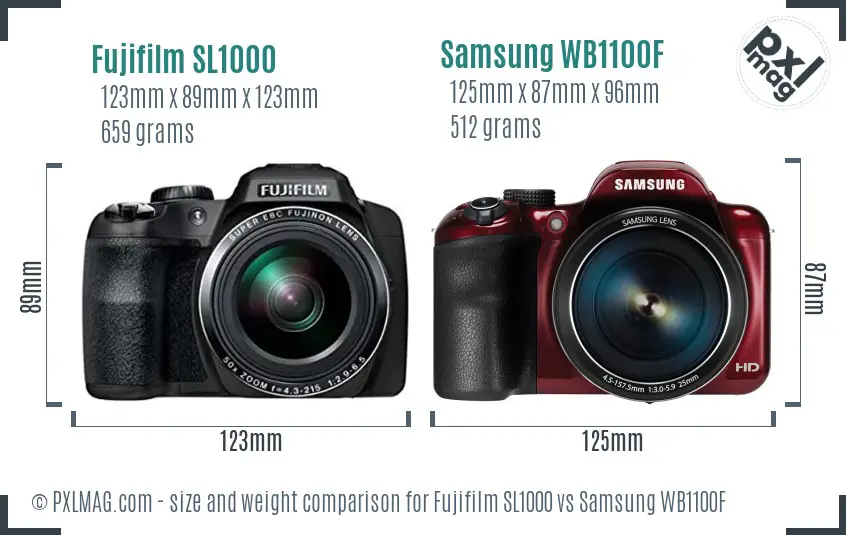 Fujifilm SL1000 vs Samsung WB1100F size comparison