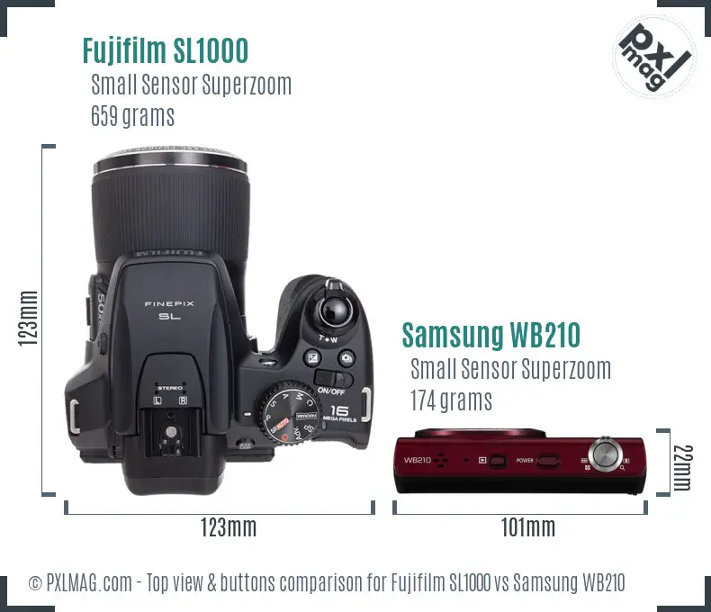 Fujifilm SL1000 vs Samsung WB210 top view buttons comparison