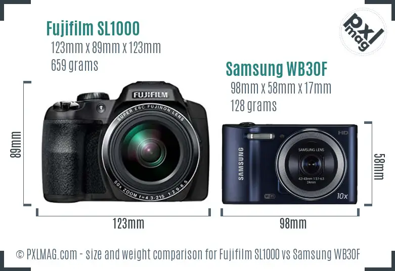 Fujifilm SL1000 vs Samsung WB30F size comparison
